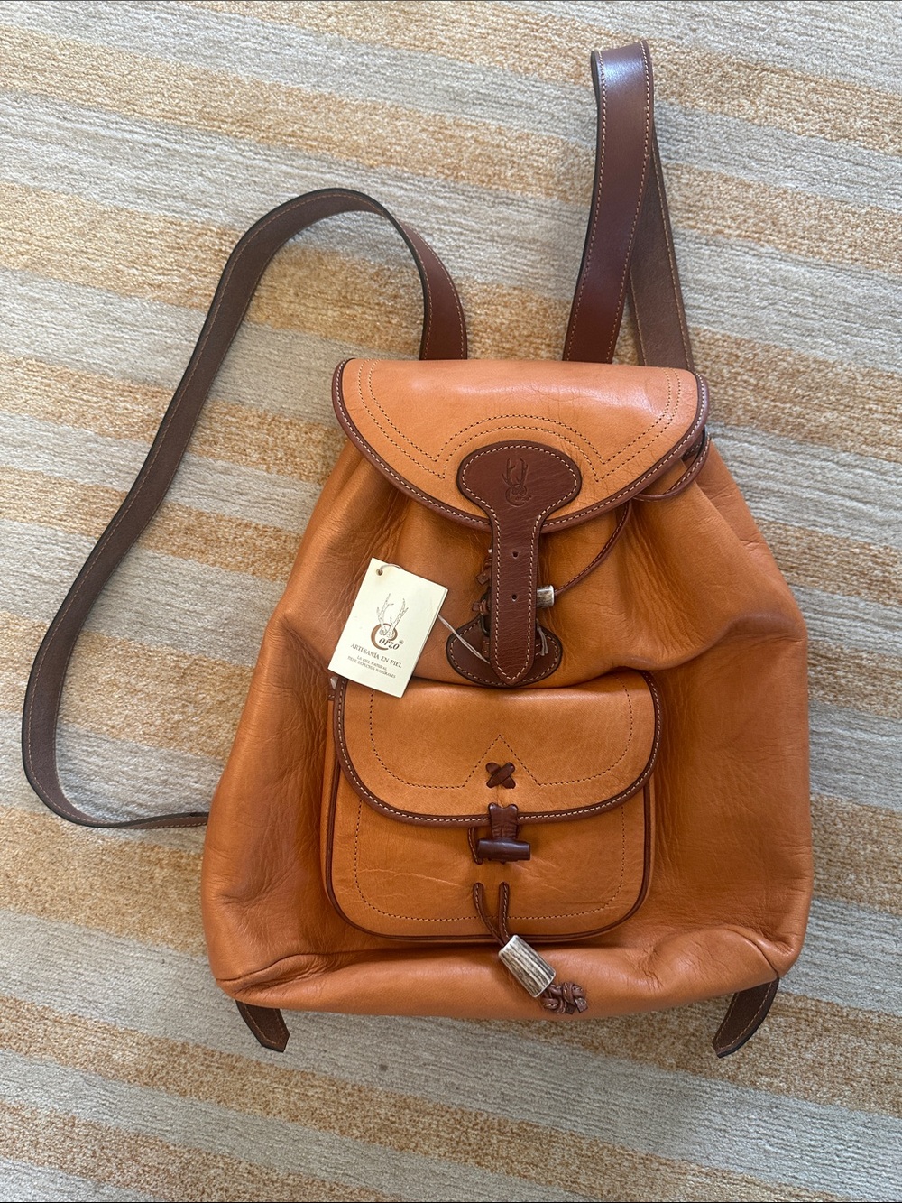 Leather Backpack in Tan and Brown - Vintage Style